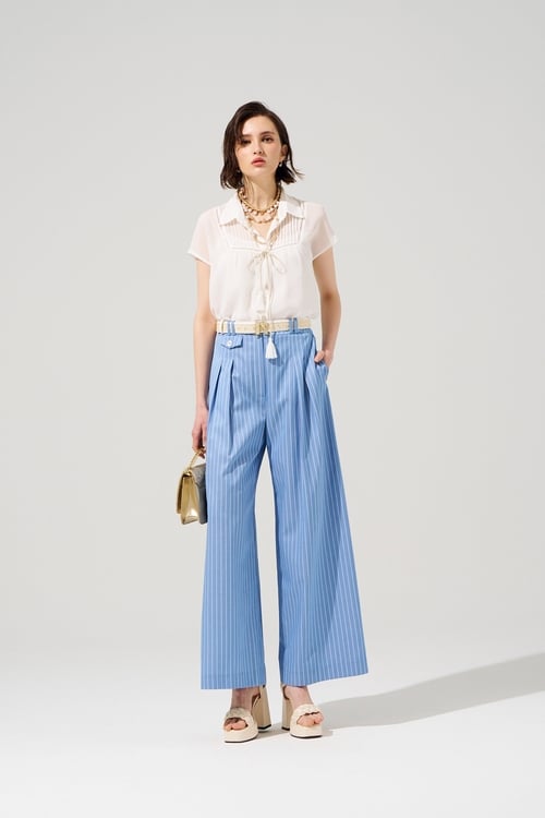 Pinstripe Wide Leg Pants,Stripe