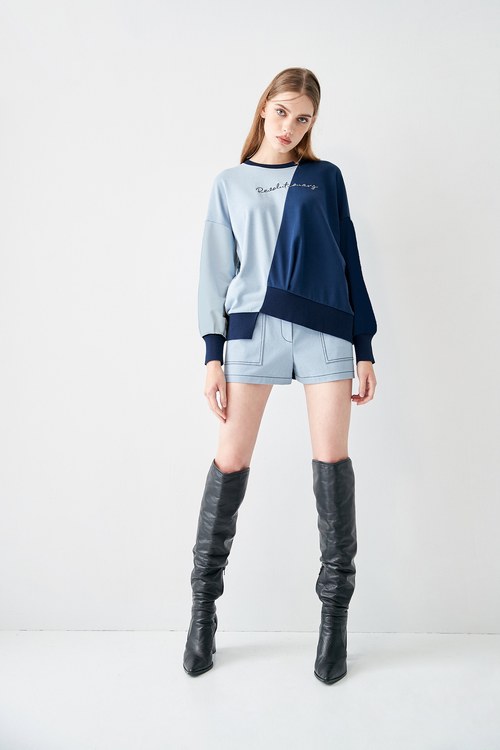 Basic Contrast Colour Denim Shorts,bestselling