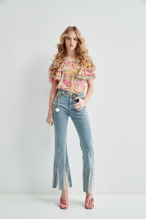 Boot Leg Jeans With Lace,Bell-bottoms,Bell-bottoms,Bell-bottoms