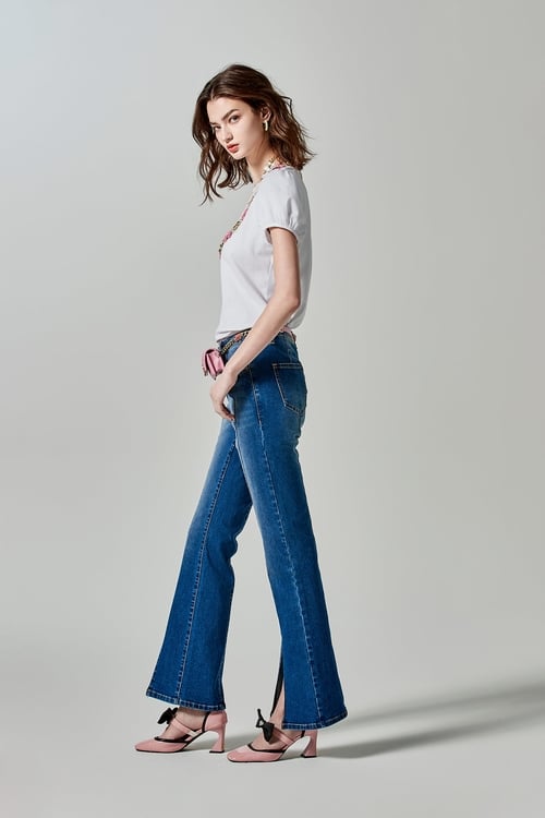 Front Slit Slim Fit Jeans,Bell-bottoms,Bell-bottoms,Bell-bottoms