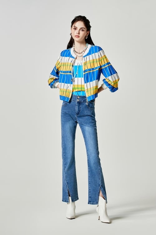 Front Slit Basic Jeans,Wide-leg jeans