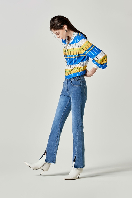 Front Slit Basic Jeans,Wide-leg jeans