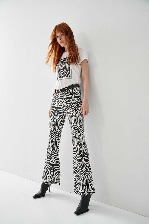 Zebra Print Boot Leg Jeans,Denim pants