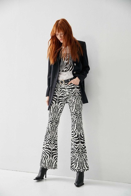 Zebra Print Boot Leg Jeans,Denim pants