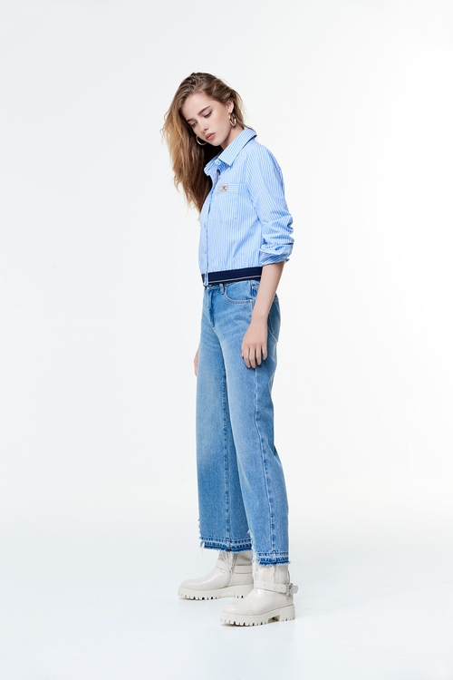 Distress Hem Wide Leg Jeans,Wide-leg jeans