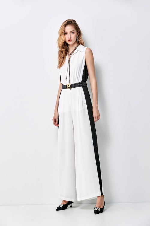 Sleeveless Contrast Jumpsuit,pants,Pants