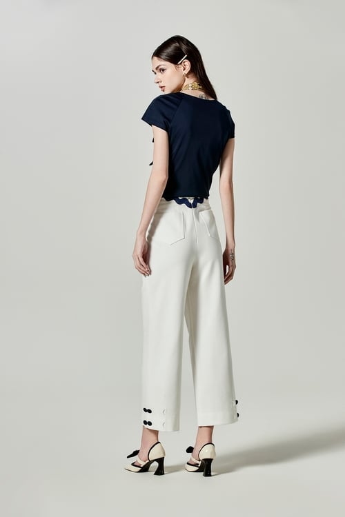 Contrast Trim White Pants,Bell-bottoms,Bell-bottoms,Bell-bottoms