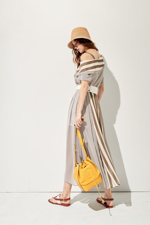 Asymmetric Collar Contrast Maxi Dress,Short sleeve dresses