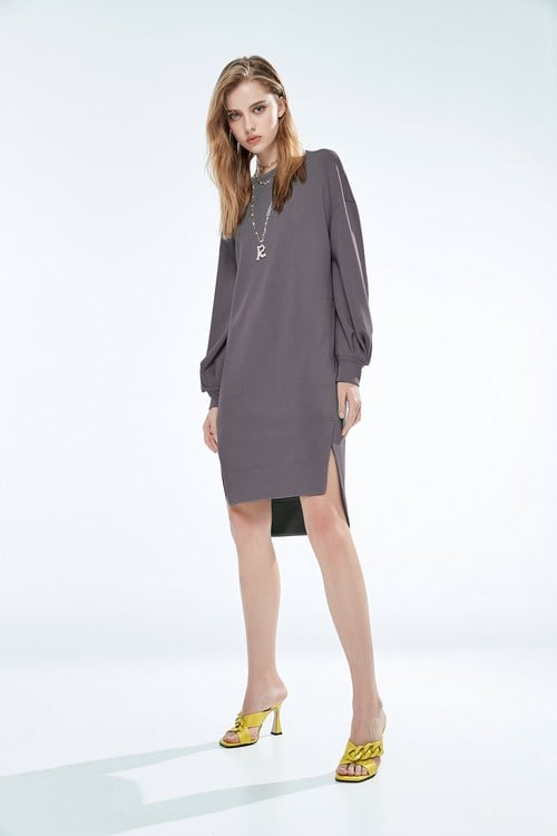 Grey Scuba Basic Dress,upperclass