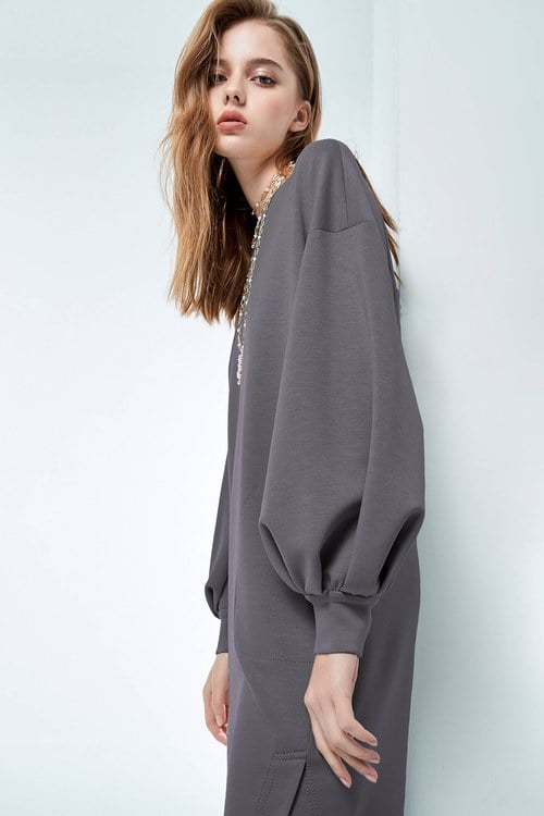 Grey Scuba Basic Dress,upperclass