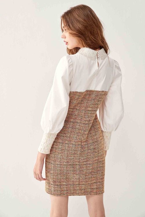 Color Block Tweed Dress,Long sleeve dresses