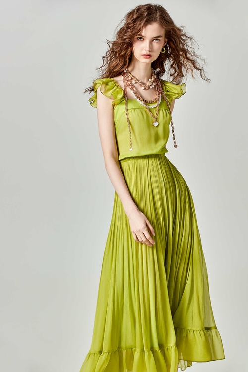 Ruffle Strap Chiffon Maxi Dress,bestselling