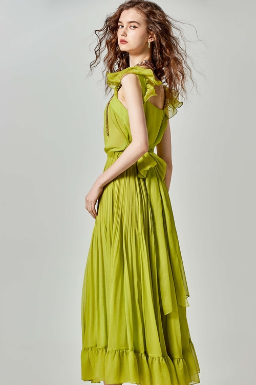 Ruffle Strap Chiffon Maxi Dress,Chiffon dresses