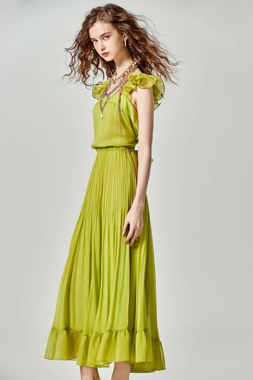 Ruffle Strap Chiffon Maxi Dress,bestselling