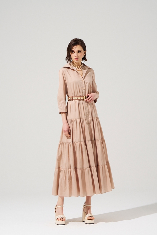 Button Front Basic Shirt Dress,Layered skirts