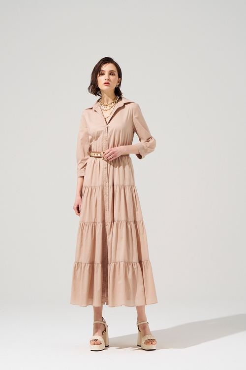 Button Front Basic Shirt Dress,Layered skirts