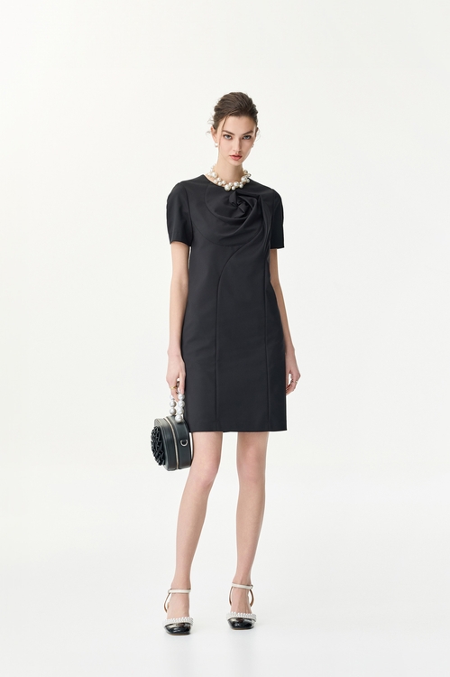 Front 3-D Floral Short Sleeve Dress,,Front 3-D Floral Short Sleeve Dress,Dresses,Season (SS) Look,Black dresses