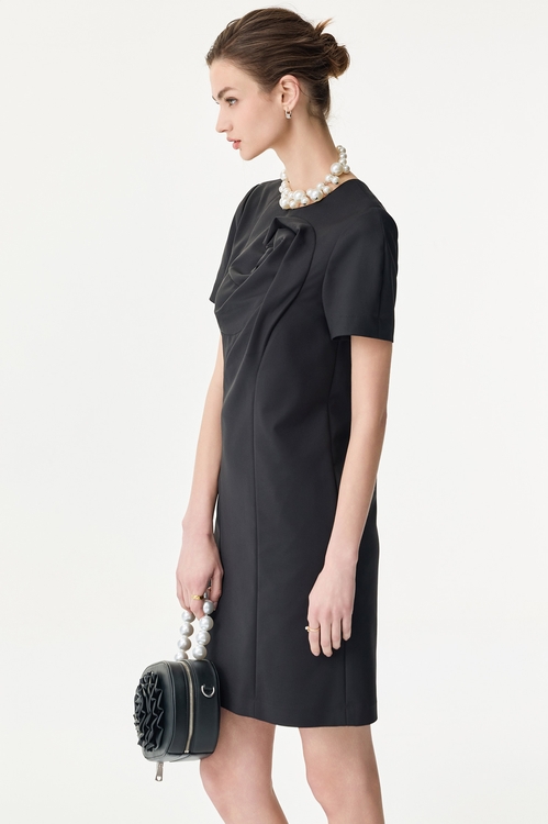 Front 3-D Floral Short Sleeve Dress,,Front 3-D Floral Short Sleeve Dress,Dresses,Season (SS) Look,Black dresses