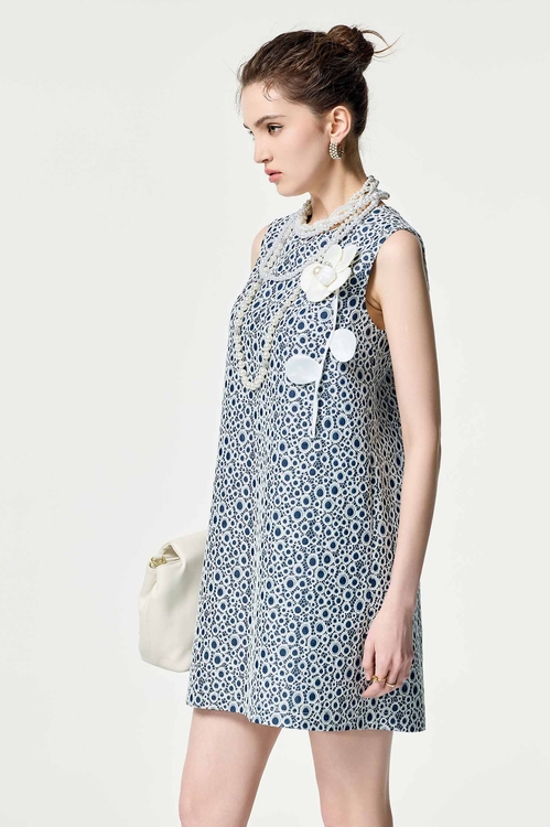 Hollow Out Embroidery Lace Sleeveless Dress,Lace
