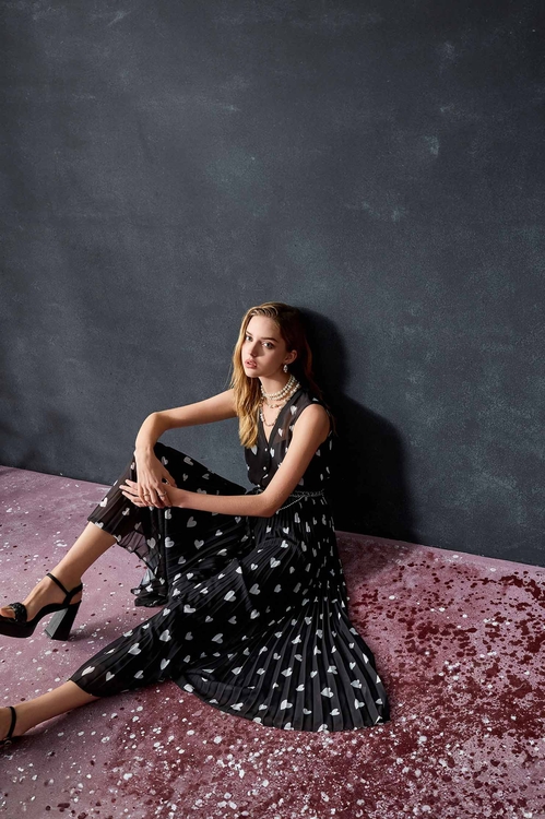 Heart Print Chiffon Sleeveless Dress,,Heart Print Chiffon Sleeveless Dress,Dresses,Season (SS) Look,Black dresses,Dresses,Season (SS) Look,Chiffon