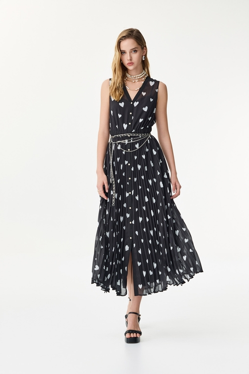 Heart Print Chiffon Sleeveless Dress,,Heart Print Chiffon Sleeveless Dress,Dresses,Season (SS) Look,Black dresses,Dresses,Season (SS) Look,Chiffon