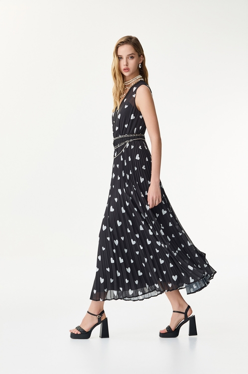 Heart Print Chiffon Sleeveless Dress,,Heart Print Chiffon Sleeveless Dress,Dresses,Season (SS) Look,Black dresses,Dresses,Season (SS) Look,Chiffon