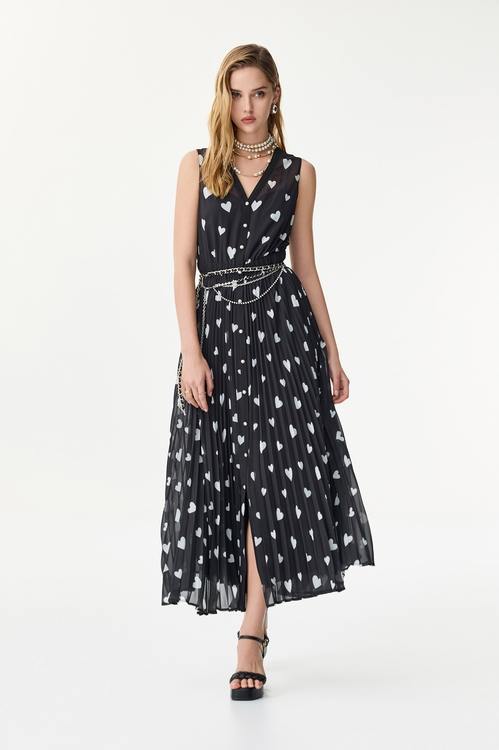 Heart Print Chiffon Sleeveless Dress,,Heart Print Chiffon Sleeveless Dress,Dresses,Season (SS) Look,Black dresses,Dresses,Season (SS) Look,Chiffon