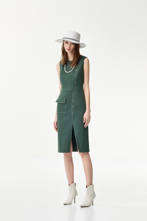 Asymmetric Sleeveless Dress With Stitching Detail,sleeveless tops,sleeveless tops,Sleeveless tops,sleeveless tops