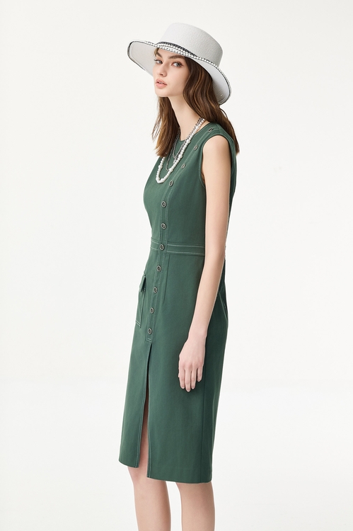 Asymmetric Sleeveless Dress With Stitching Detail,sleeveless tops,sleeveless tops,Sleeveless tops,sleeveless tops