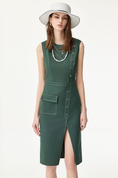 Asymmetric Sleeveless Dress With Stitching Detail,sleeveless tops,sleeveless tops,Sleeveless tops,sleeveless tops