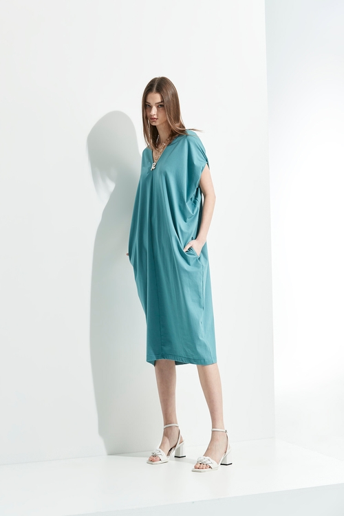 Kimono Sleeve Tie Waist Dress,V-Neck T shirts