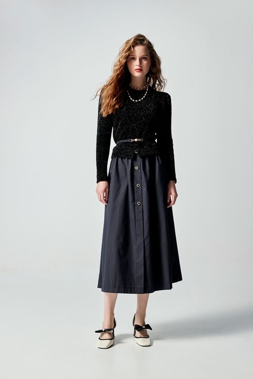 Puff Sleeve Matellic Fiber Knit Dress,Belts,Belts