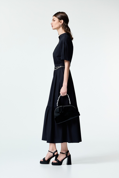 Short Sleeve Maxi Shirt Dress,Black dresses