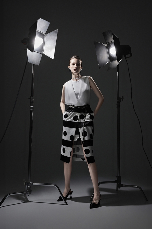 Stripe With Polka Dot Print Sleeveless Dress,Season (SS) Look