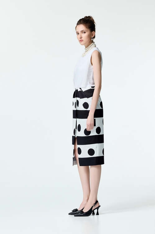 Stripe With Polka Dot Print Sleeveless Dress,Season (SS) Look