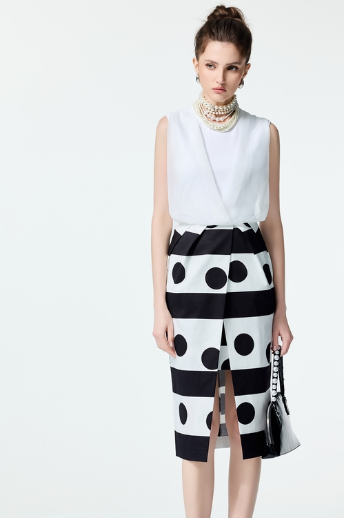 Stripe With Polka Dot Print Sleeveless Dress,Season (SS) Look