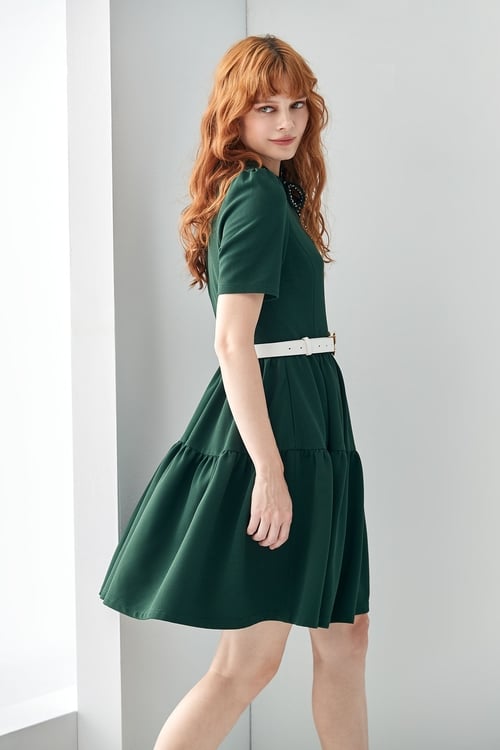 Short Sleeve Green Dress,Queen