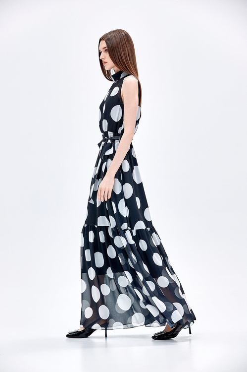 Sleeveless Polka Dot Maxi Dress,Chiffon dresses