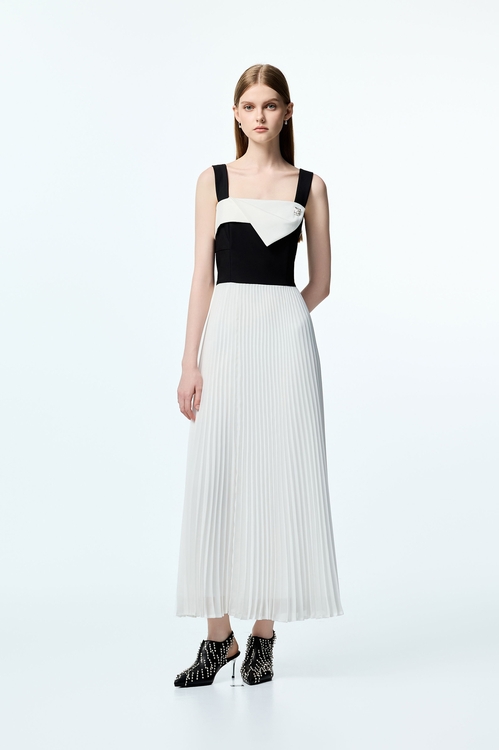 Black White Contrast Maxi Dress,Chiffon
