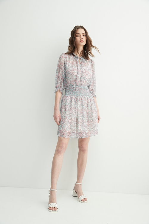 All Over Print Elastic Waist Dress,Printed dresses