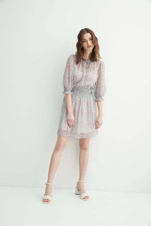 All Over Print Elastic Waist Dress,Chiffon dresses