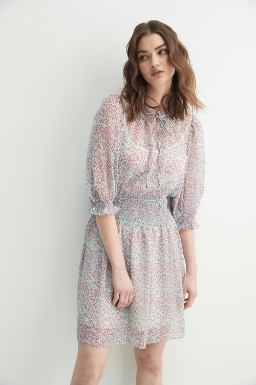 All Over Print Elastic Waist Dress,Chiffon dresses