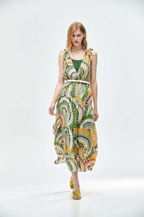 Geometric Print Sleeveless Dress,upperclass