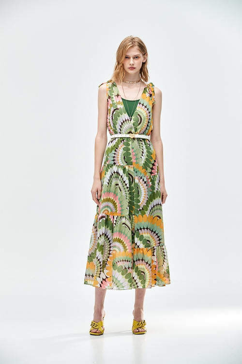 Geometric Print Sleeveless Dress,upperclass