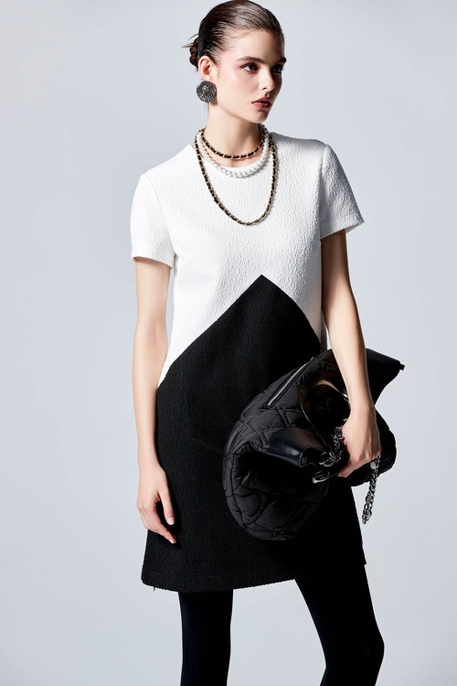 Short sleeve Black White Contrast Dress,dresses,Dresses