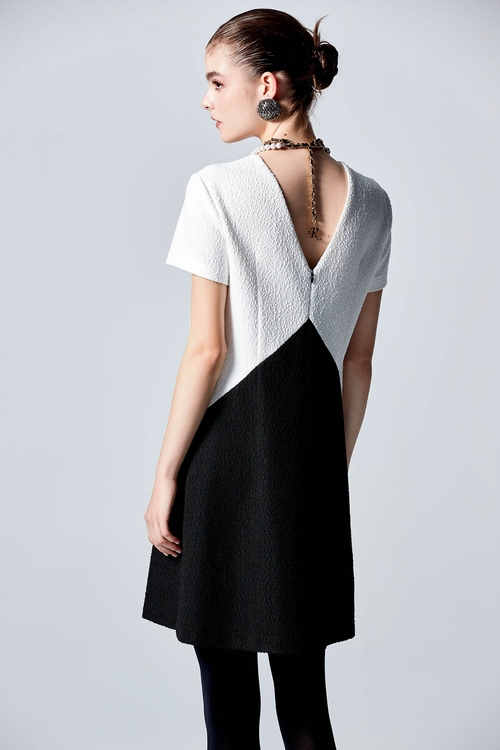 Short sleeve Black White Contrast Dress,dresses,Dresses