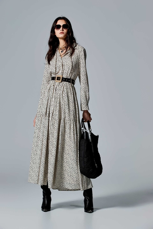 Small Leopard Print Long sleeve Shirt Dress,Maxi dresses