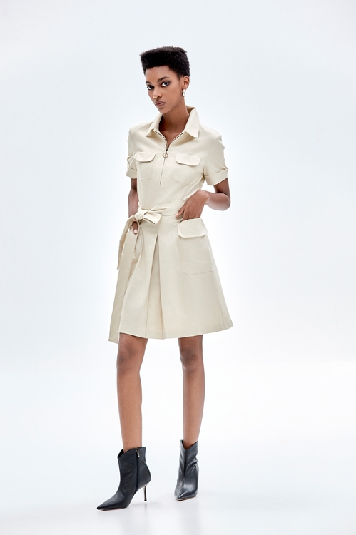 Short Sleeve Belted Safari Dress,dresses,Dresses