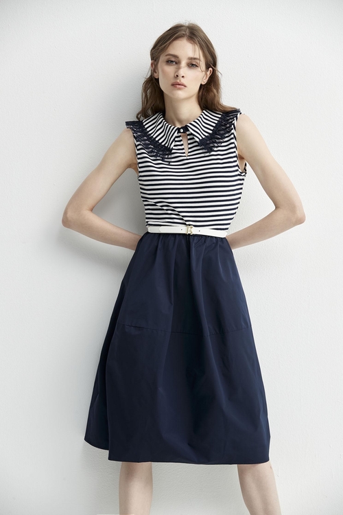 Sleeveless Splicing Dress With Peter Pan Collar,mothergift