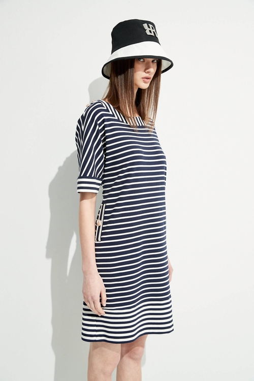 Short Sleeve Navy Stripe Dress,Stripe